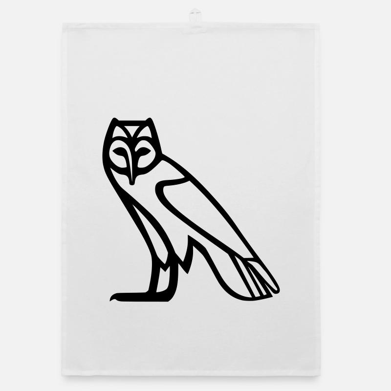 Hiéroglyphe de hibou - Torchon bio - blanc