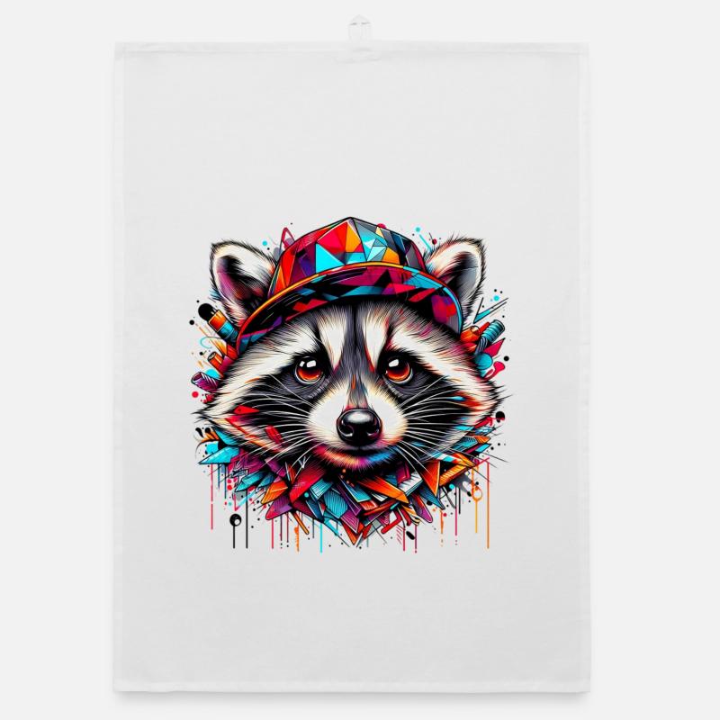 Waschbär mit Hutmütze Rap-Hut Organic Geschirrtuch
