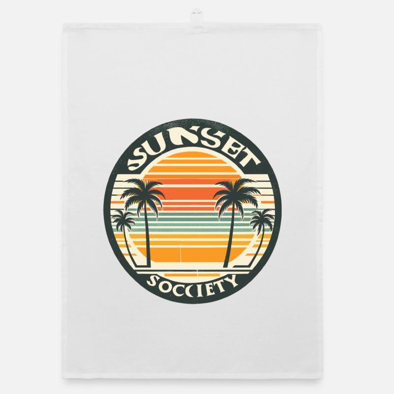 Sunset with palm trees - Organic dish towel - white
