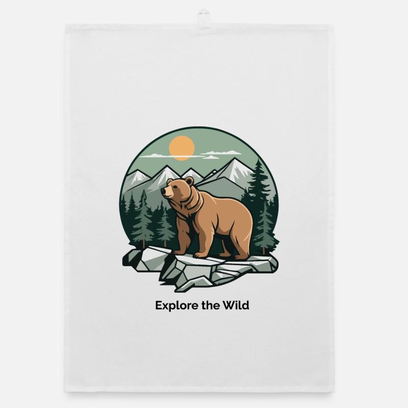 Bear in Mountain Landscape Logo Organic dish towel