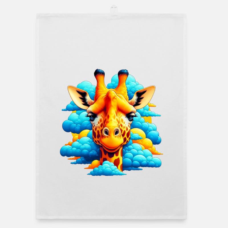 Giraffe with head in cloud clouds Organic dish towel
