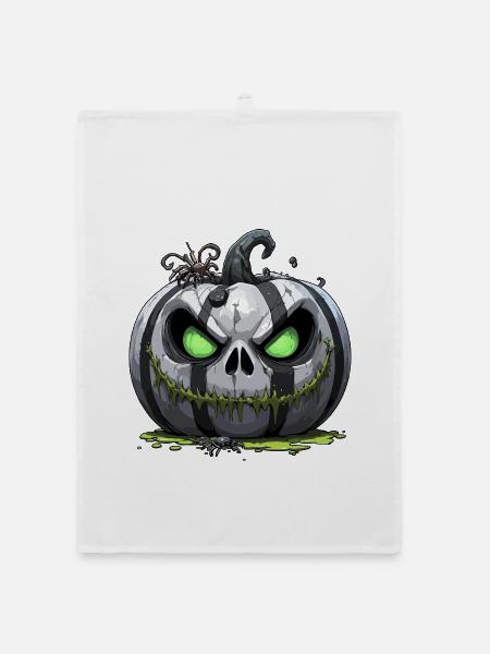 Grim Pumpkin Zombie with Green Eyes - Organic dish towel - white - Front