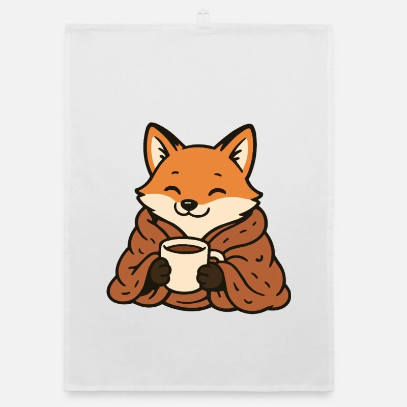Cuddly fox with mug Organic dish towel