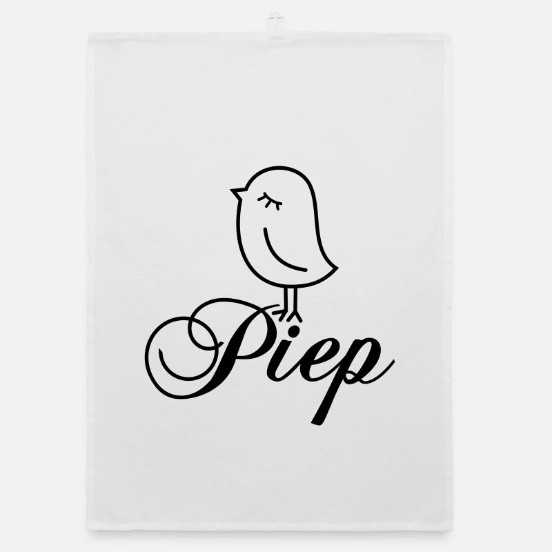 Spatz Piep – Piepmatz Vogel Cartoon Motiv - Organic Geschirrtuch - Weiß