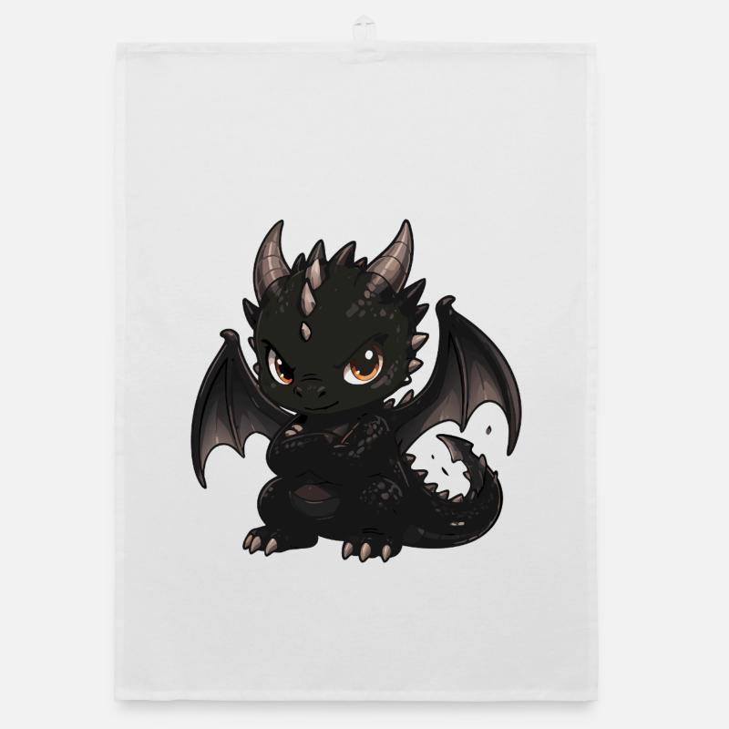 Chibi Dragon Noir aux Ailes Torchon bio