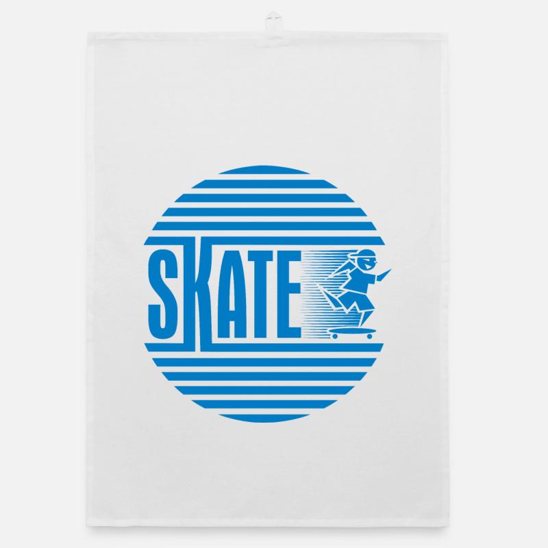 Circular Retro Blue Skating Organic dish towel