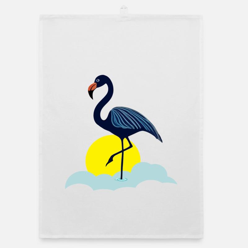 Blauer Flamingo - Organic Geschirrtuch - Weiß