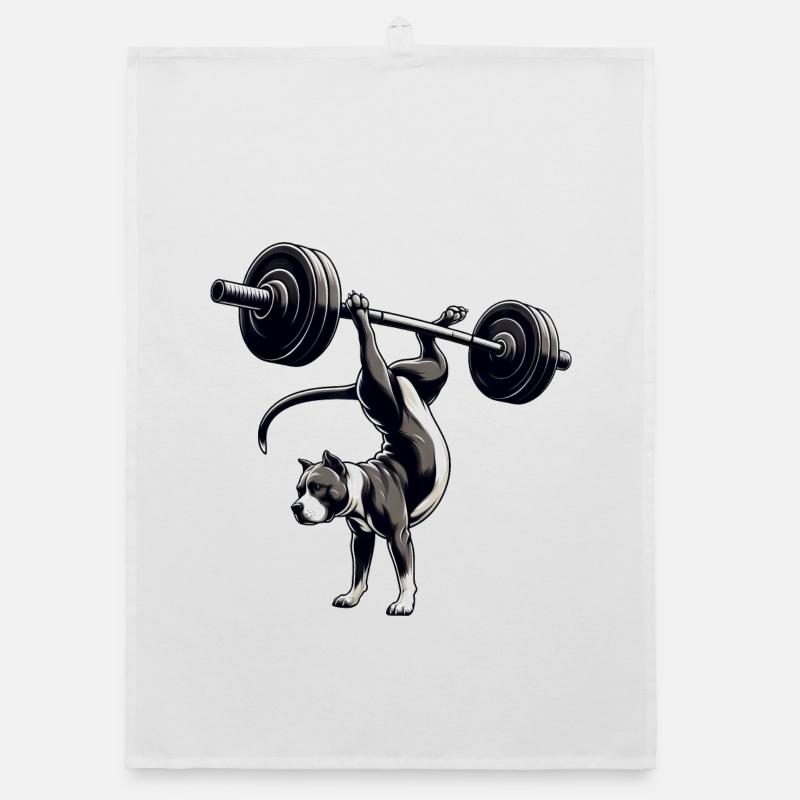 Pitbull Hund Training Hantel Handstand Workout Organic Geschirrtuch