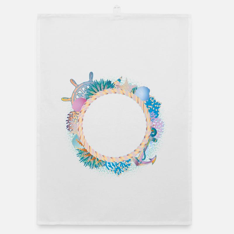 Maritime Rope Frame – with Corals & Shells Organic dish towel