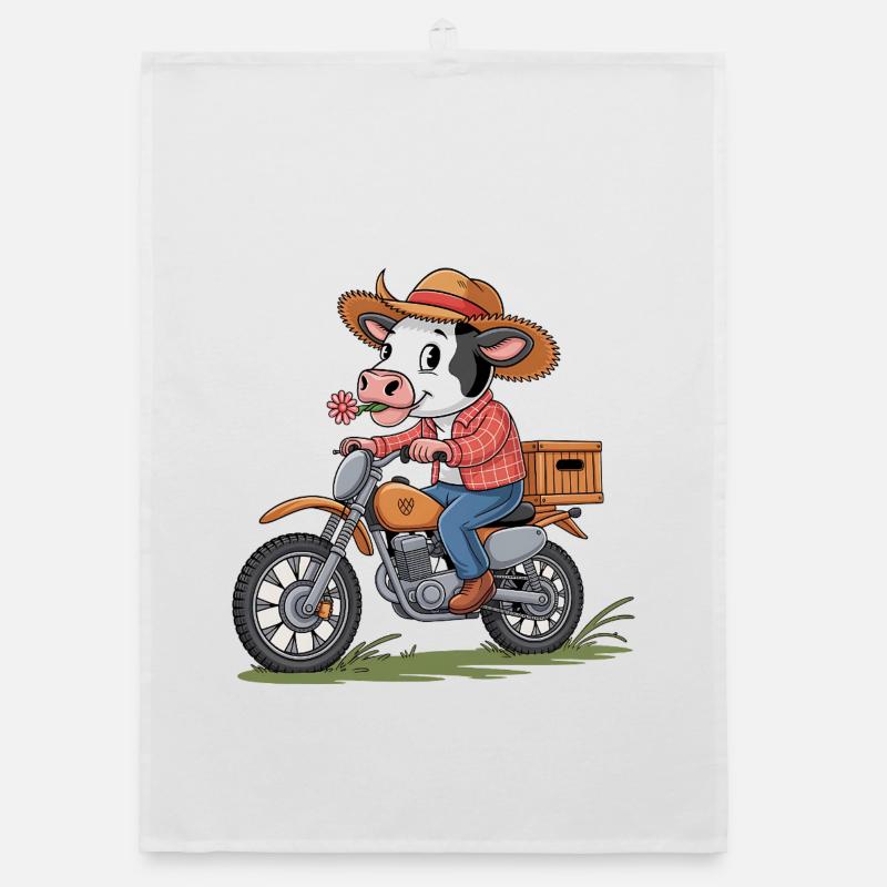 Adventurous cow on motorcycle Organic dish towel