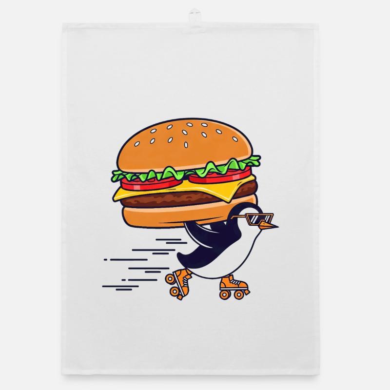 Funny Penguin Cheeseburger Cool Roller Skates Organic dish towel