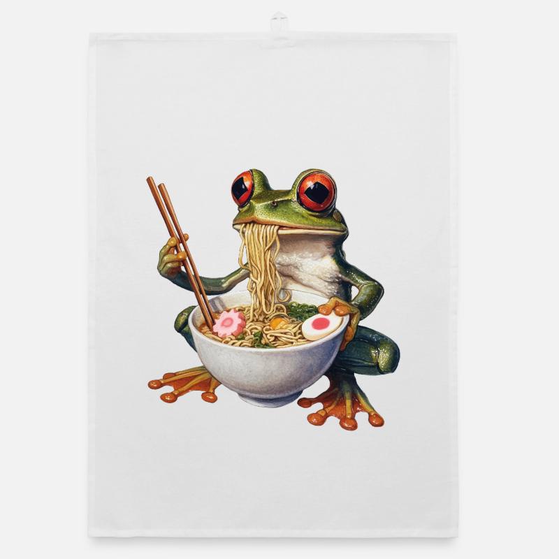 Frog eats ramen Organic dish towel