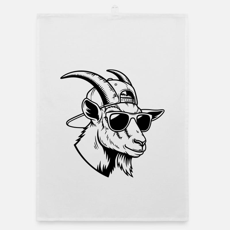 Cool goat with sunglasses and cap Organic dish towel
