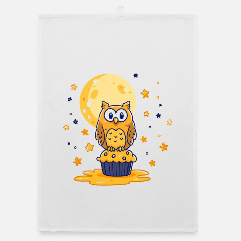 Moonlight Owls Cupcake Organic dish towel