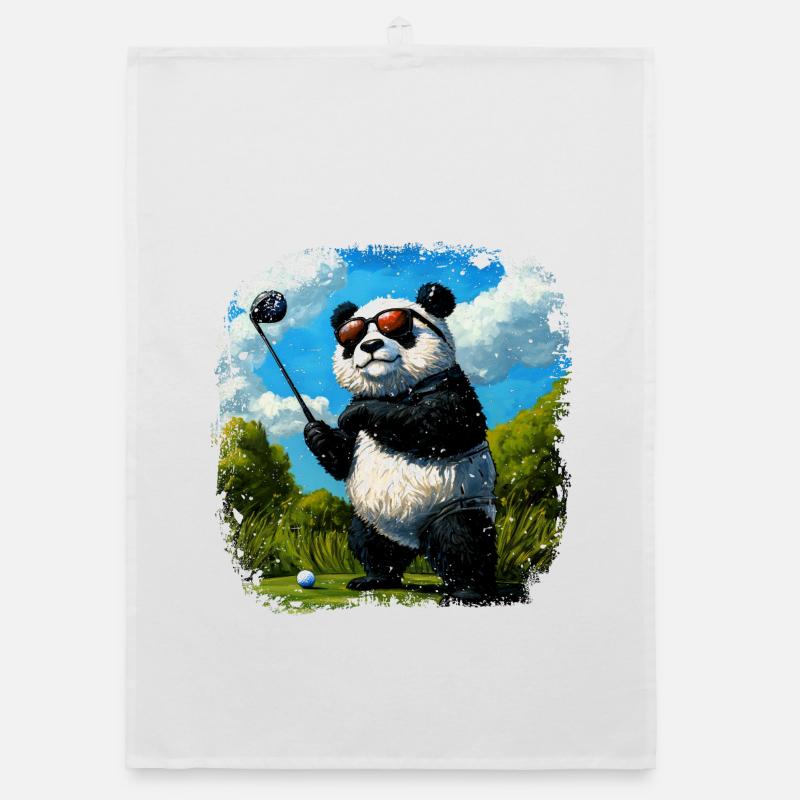 Pandas Golf - Organic Geschirrtuch - Weiß
