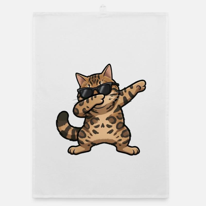 Dabbing Bengal Cat Organic dish towel