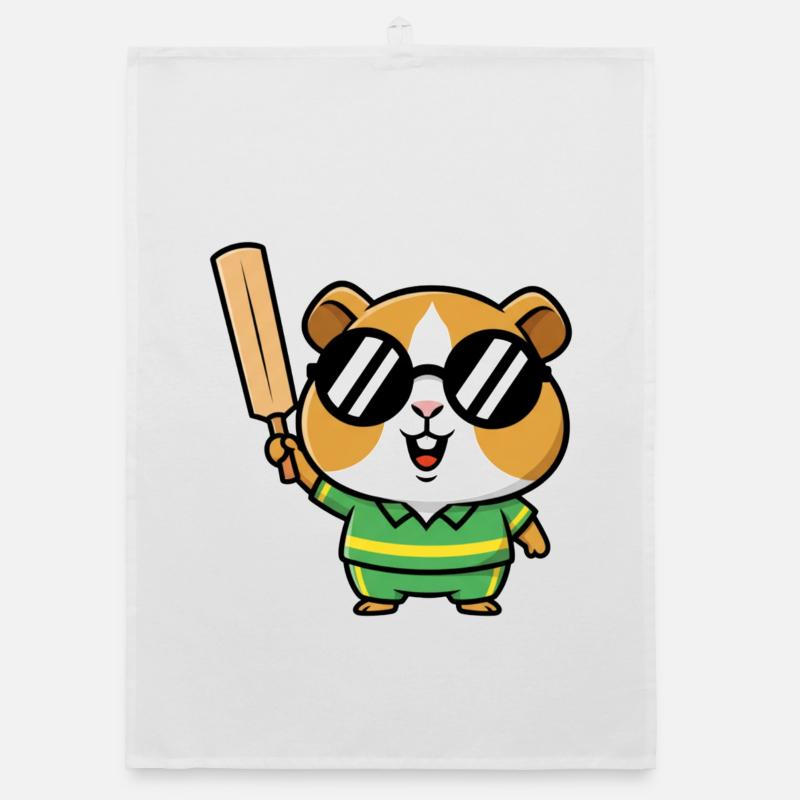 Un hamster cool avec une batte de cricket Torchon bio