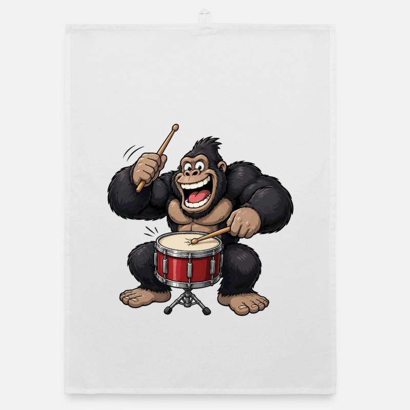 Gorilla am Schlagzeug Trommel Organic Geschirrtuch