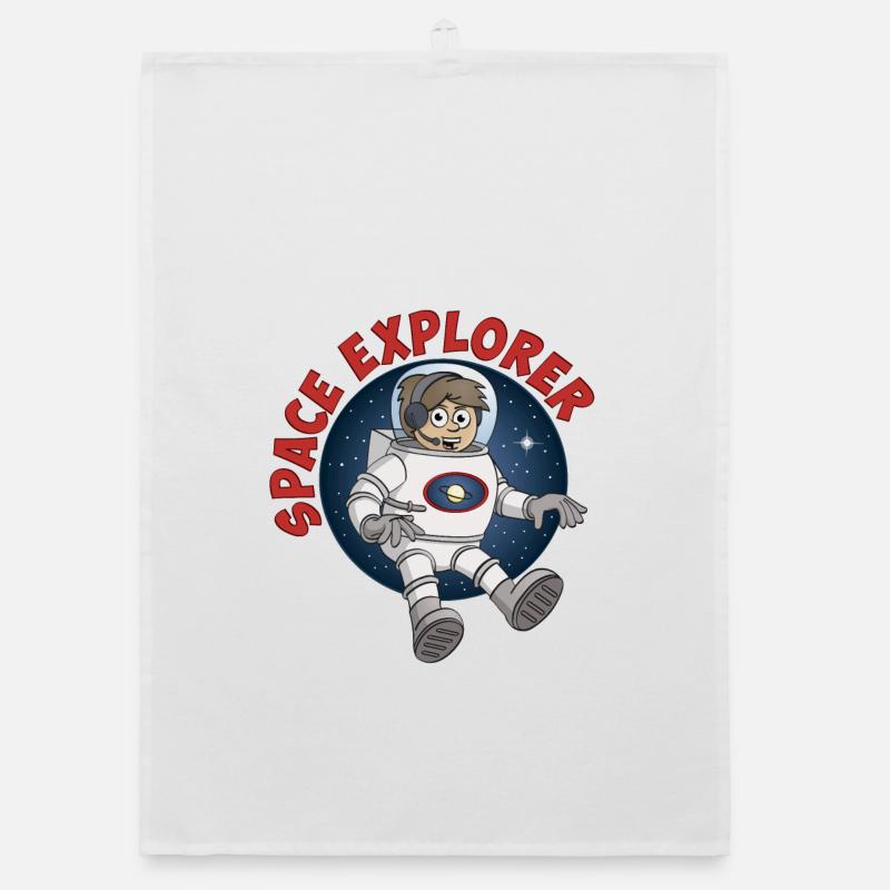 "Space Explorer" Astronaut auf rundem Hintergrund. - Organic Geschirrtuch - Weiß