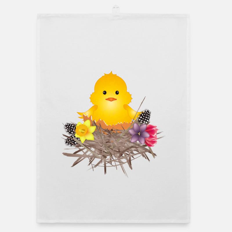 newly hatched chick in eggshell in nest Organic dish towel