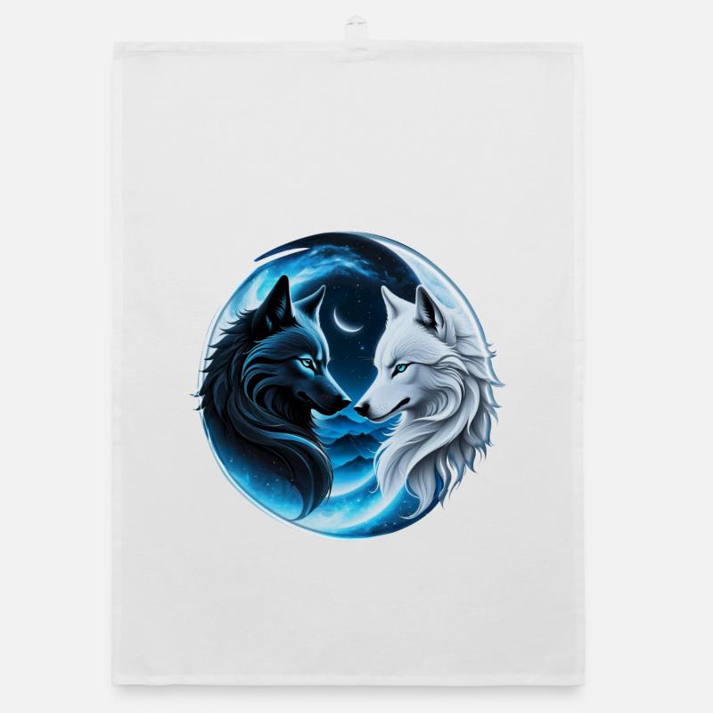 Two majestic wolf heads Organic dish towel