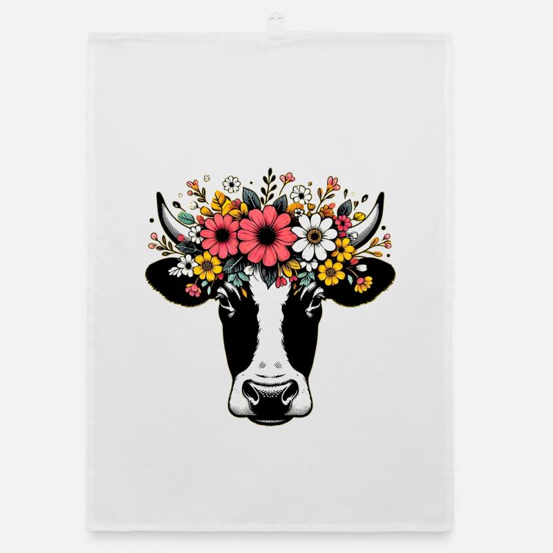 Vache avec des fleurs Torchon bio