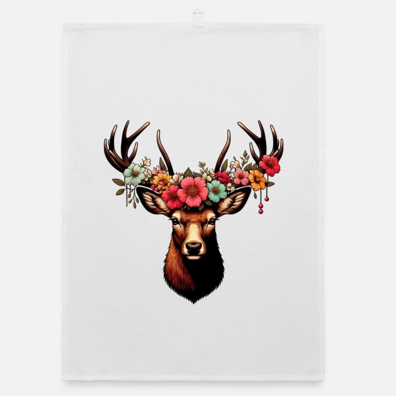 Cerf avec des fleurs Torchon bio