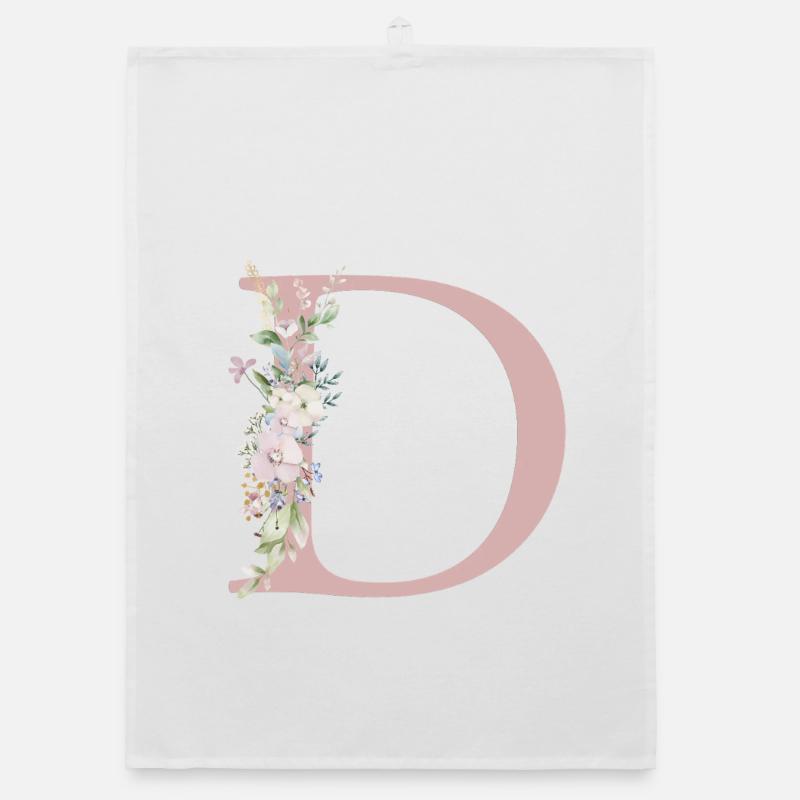 D Monogram, Floral, Customizable Organic dish towel