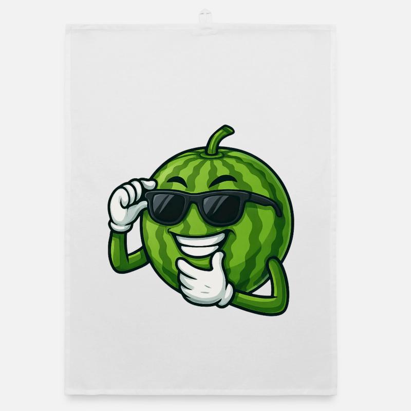 Cool pastèque avec lunettes de soleil dessin animé été Torchon bio