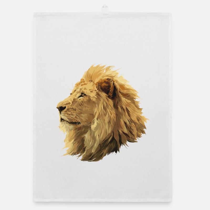 Majestueuse tête de lion dans un style numérique - Torchon bio - blanc