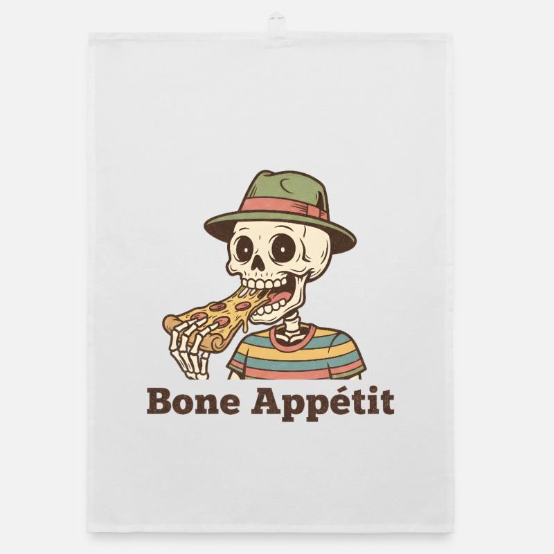 Bone Appétit Skeleton Eats Pizza Organic dish towel
