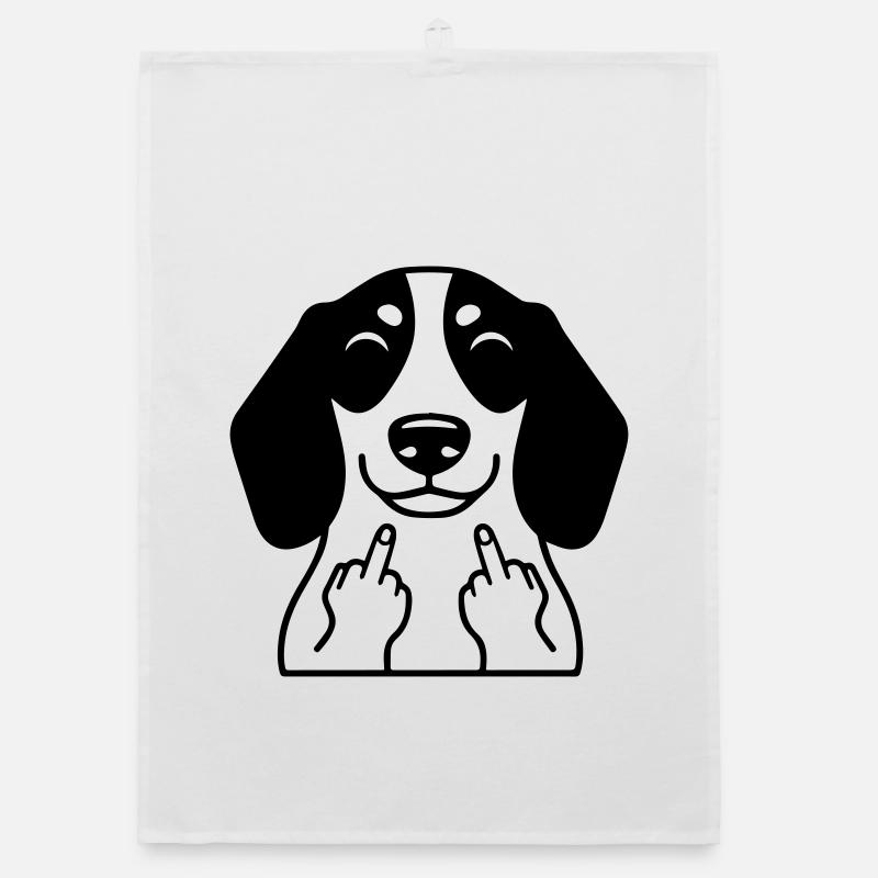 Cheeky dachshund shows middle finger – Funny comic Organic dish towel