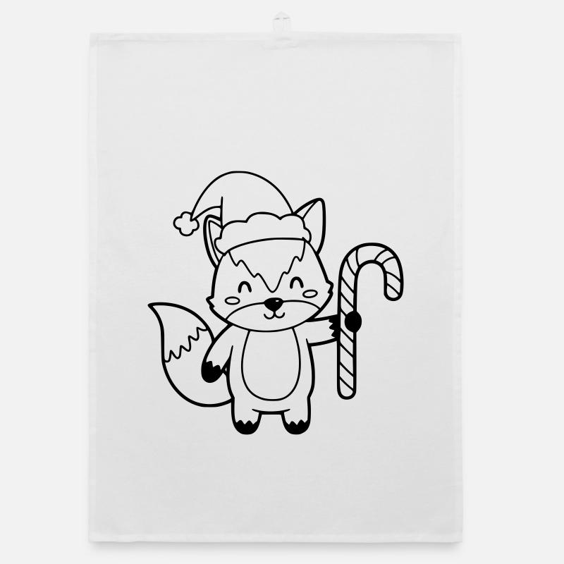 Christmas Fox with Candy Cane Illustration Organic dish towel