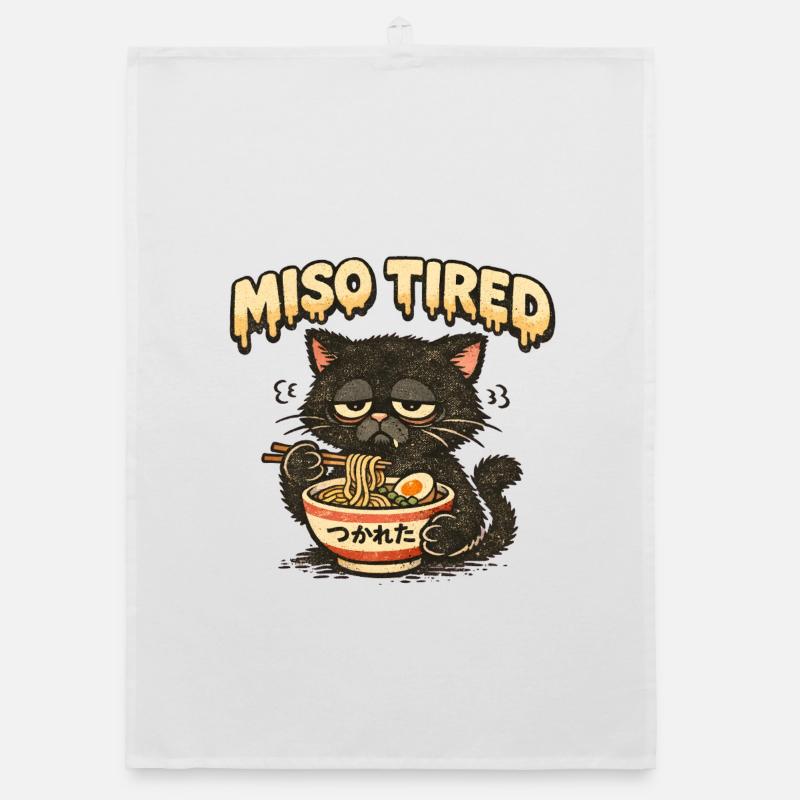Miso Tired – Tired Cat Eats Ramen Organic dish towel