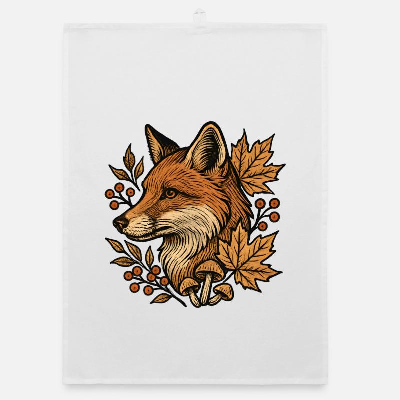 Renard d’automne dans le cercle de feuilles Torchon bio