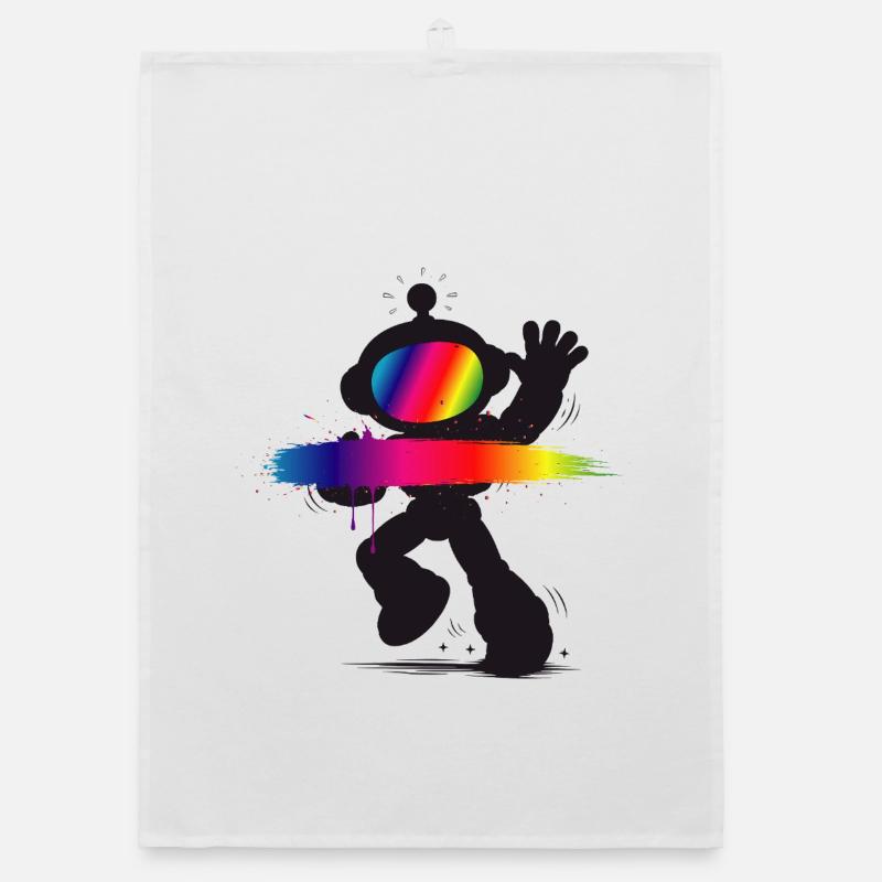 Roboter Silhouette Regenbogen Splash Design   Organic Geschirrtuch