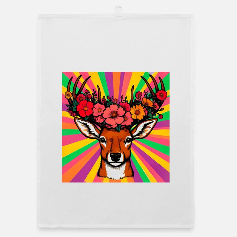 Deer with Flowers Organic dish towel