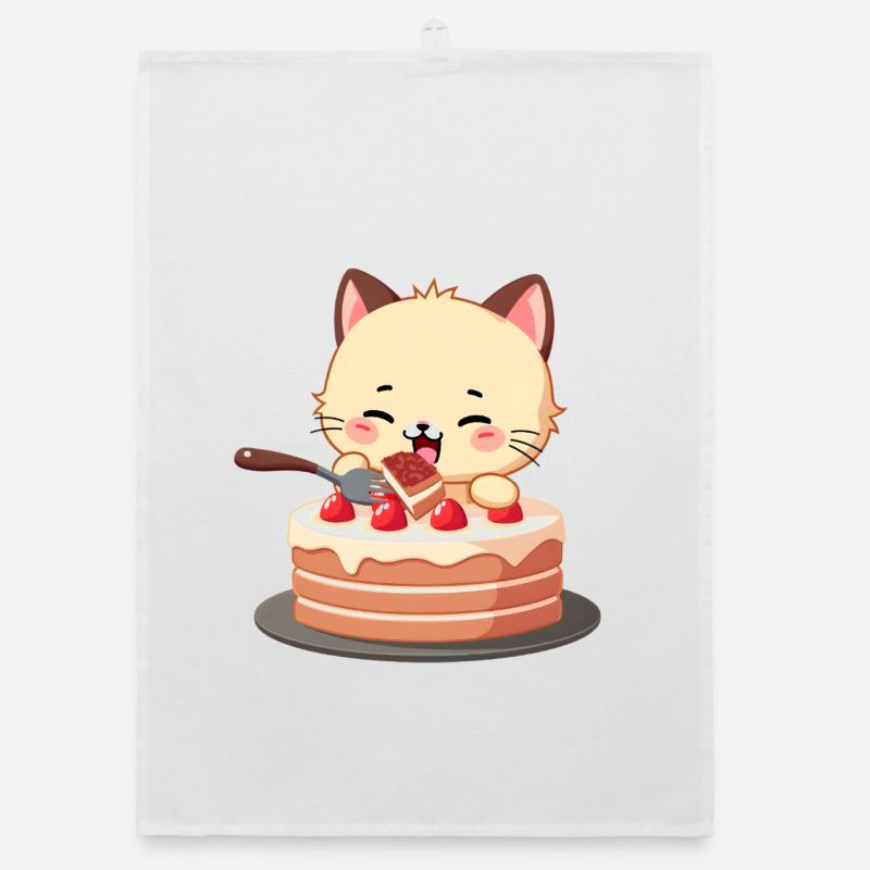 Cat eats cake Organic dish towel