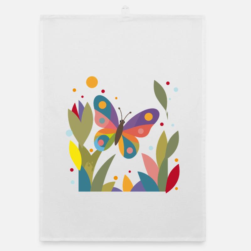 Bunter Schmetterling im Blumenfeld  Organic Geschirrtuch
