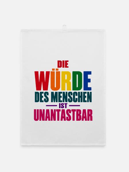 Die Würde des Menschen – Buntes Grundrechte-Motiv - Organic Geschirrtuch - Weiß