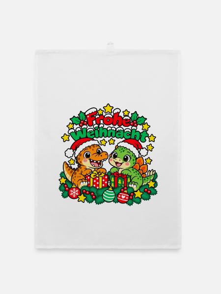 Weihnachts Dinosaurier - Organic Geschirrtuch - Weiß - Vorne
