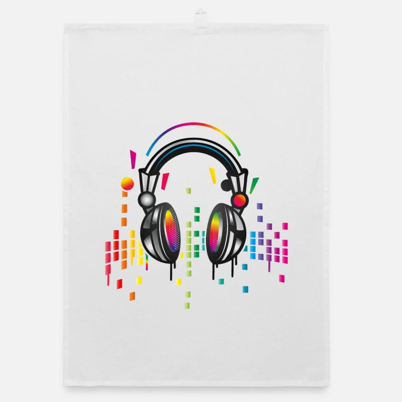 Headphones with colorful equalizer drawing Organic dish towel