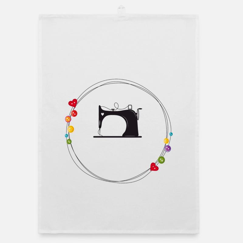 nostalgic stylized sewing machine with buttons Organic dish towel
