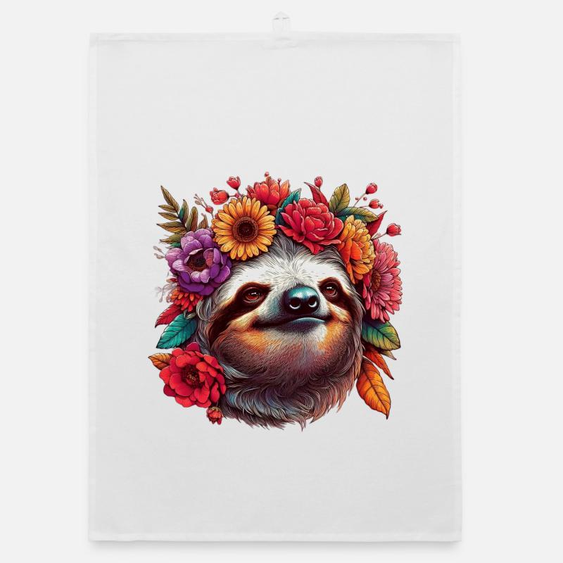Sloth with Flowers Organic dish towel