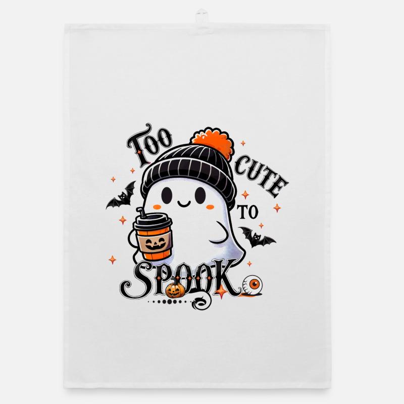cool ghost with bobble hat & pumpkin spice latte Organic dish towel