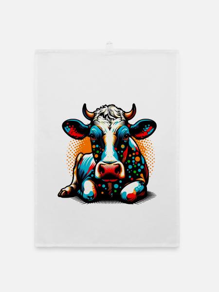 Cow - Organic dish towel - white - Front