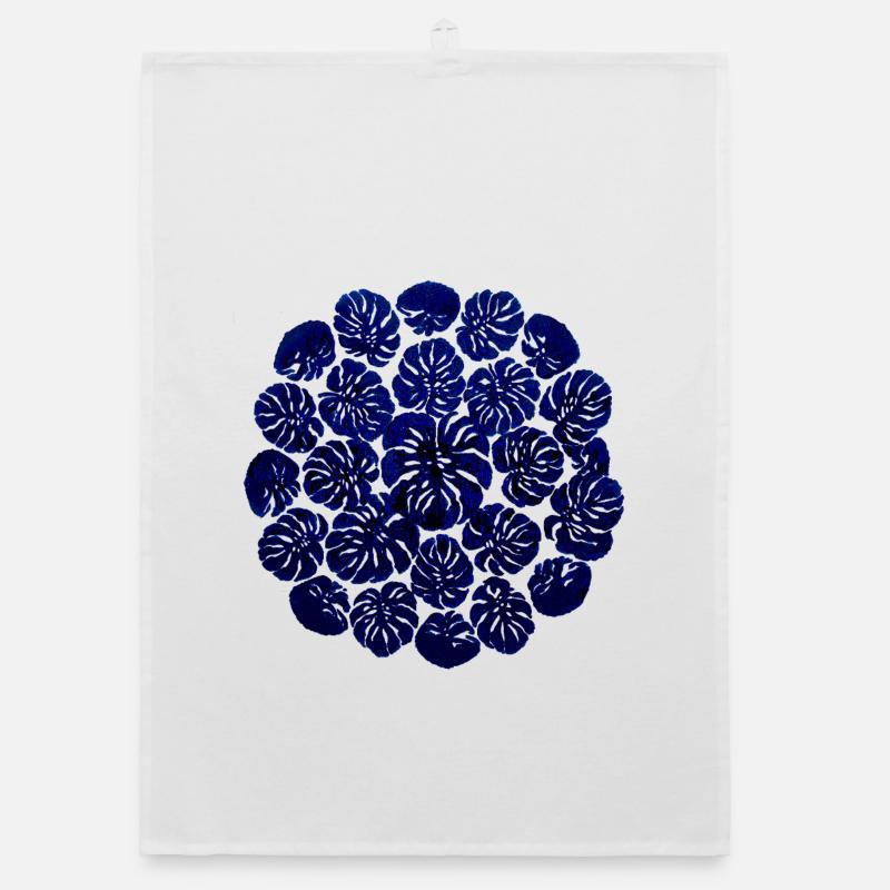 Monstera Circle Design – Dark Blue Plant Pattern Organic dish towel