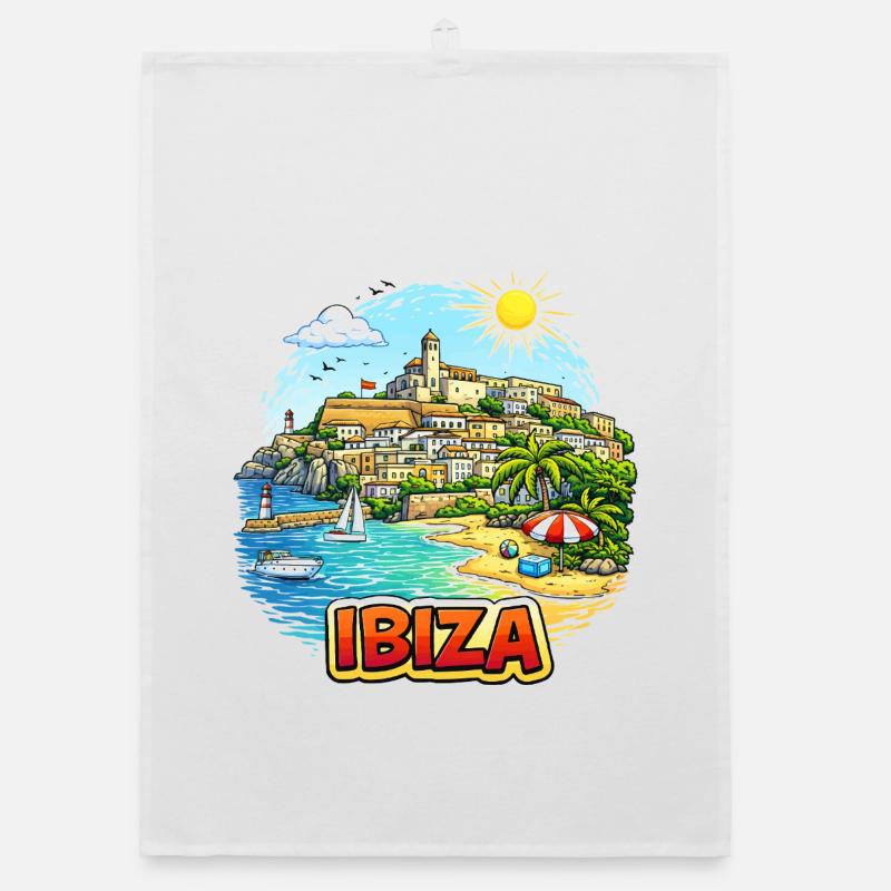 Illustration du Paradis côtier d’Ibiza Torchon bio