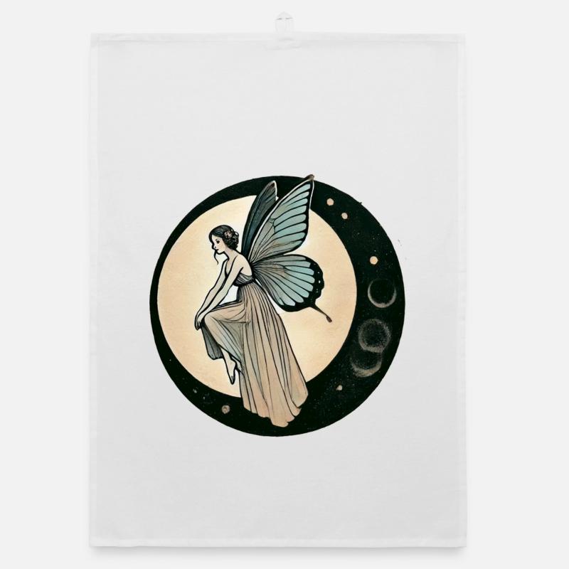 Moonlit Fairy on a Crescent Moon Organic dish towel