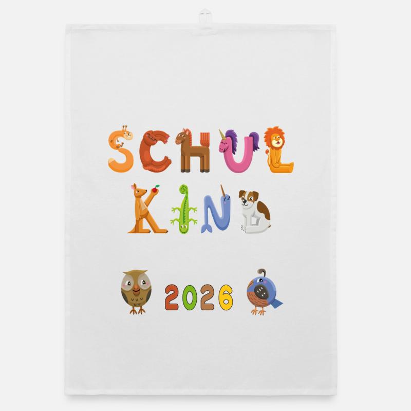 Schule 2026  Bunte Buchstabenwelt - Organic Geschirrtuch - Weiß